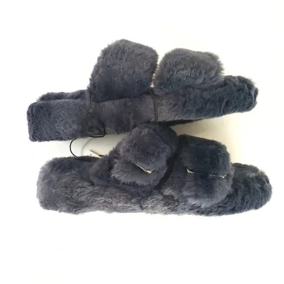 Torrid Slip On Fuzzy Slippers Double Band Faux Fur House Shoes Size 8 - Picture 6 of 13
